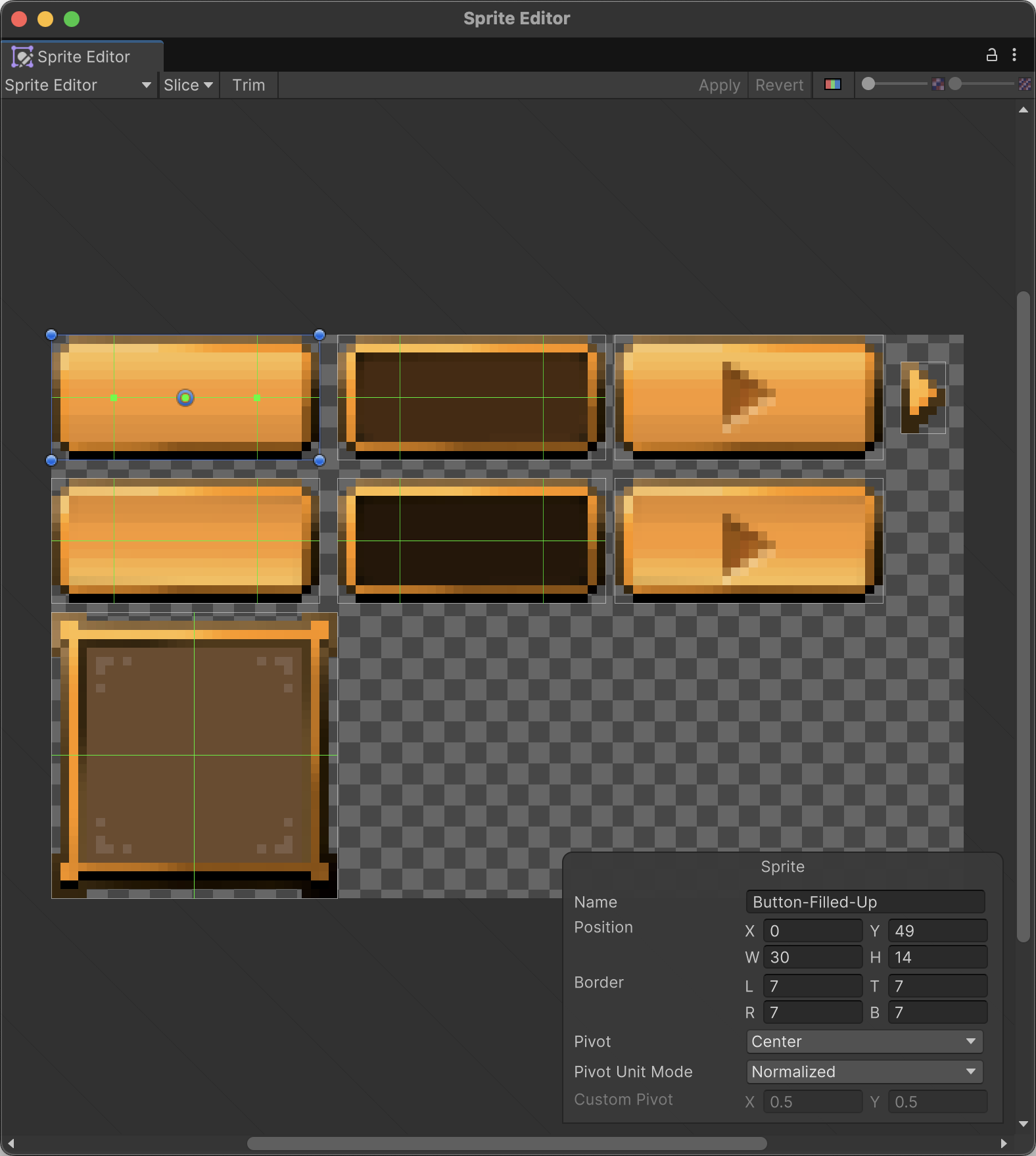 The Sprite Editor showing our sprite sheet