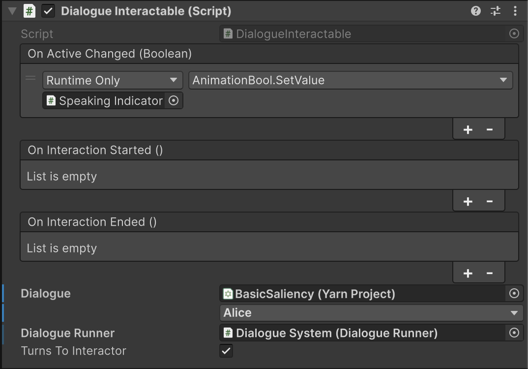 The Dialogue Interactible inspector for Alice
