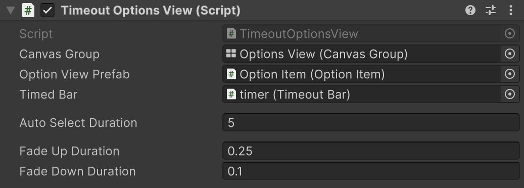 The completed timeout bar inspector