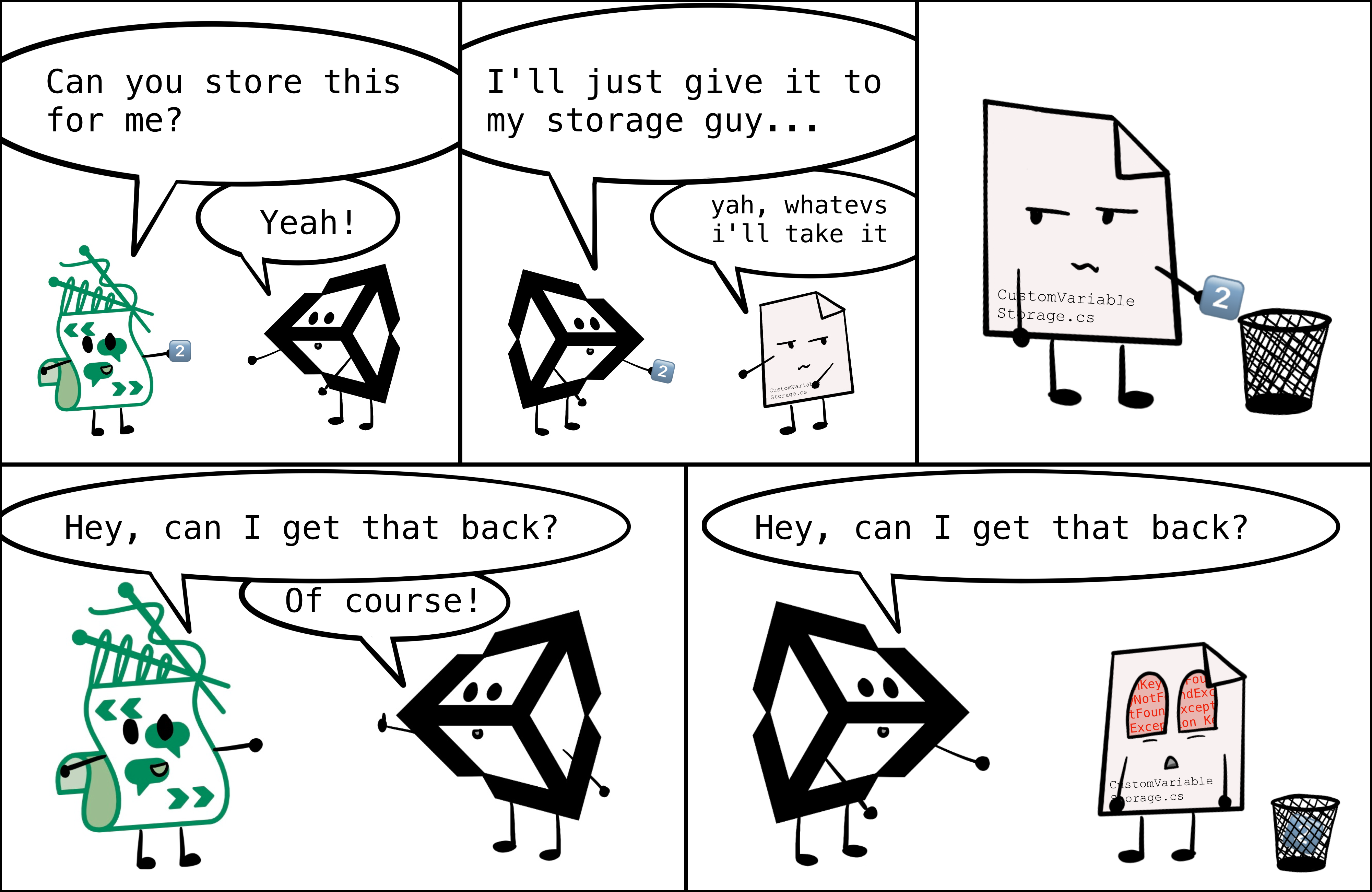 Artist’s Impression of a malicious custom VariableStorage that does not look after its values.
