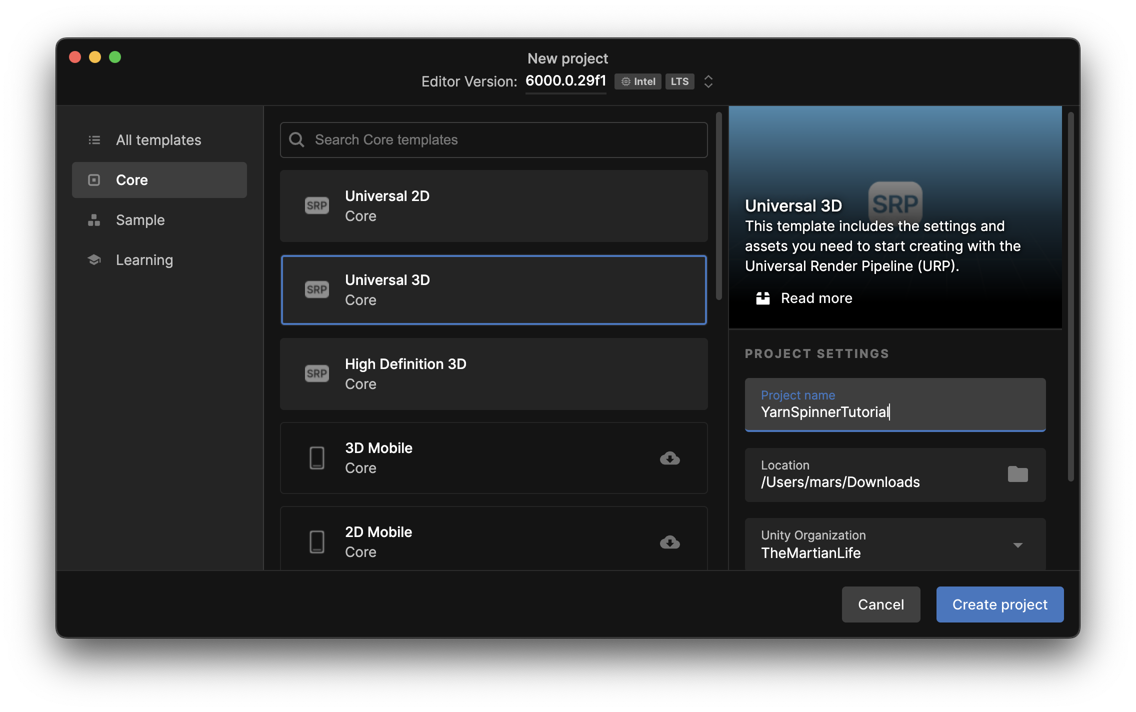 A new Unity 3D project has been made with no additional changes