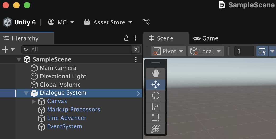 The Dialogue System has been added to the Scene