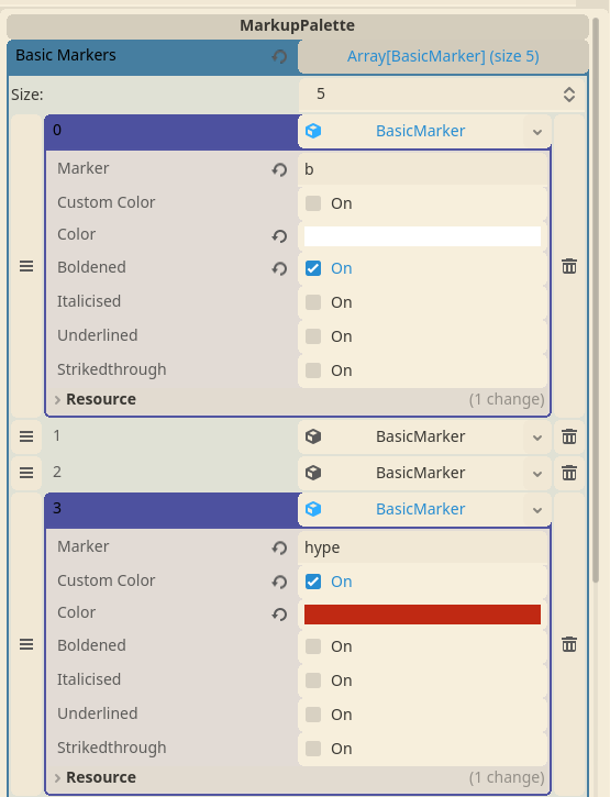 Viewing the inspector for a Markup Palette resource.