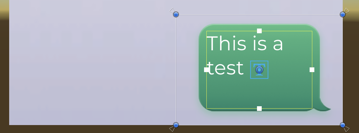 The bubble with the text &lsquo;This is a test&rsquo; contained with it, and with margins that keep the text inside the bubble.