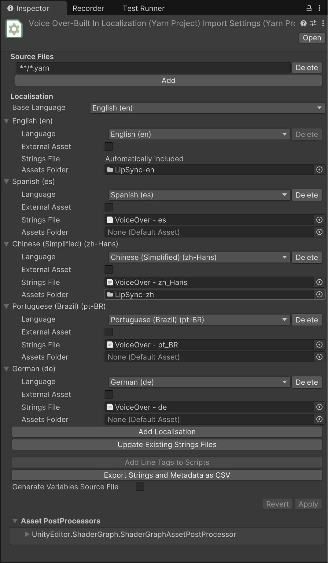 The built-in localisation version of the sample project
