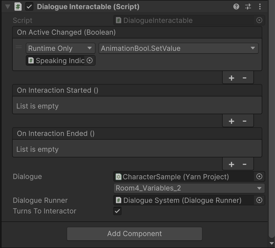 Sally&rsquo;s dialogue interactible component