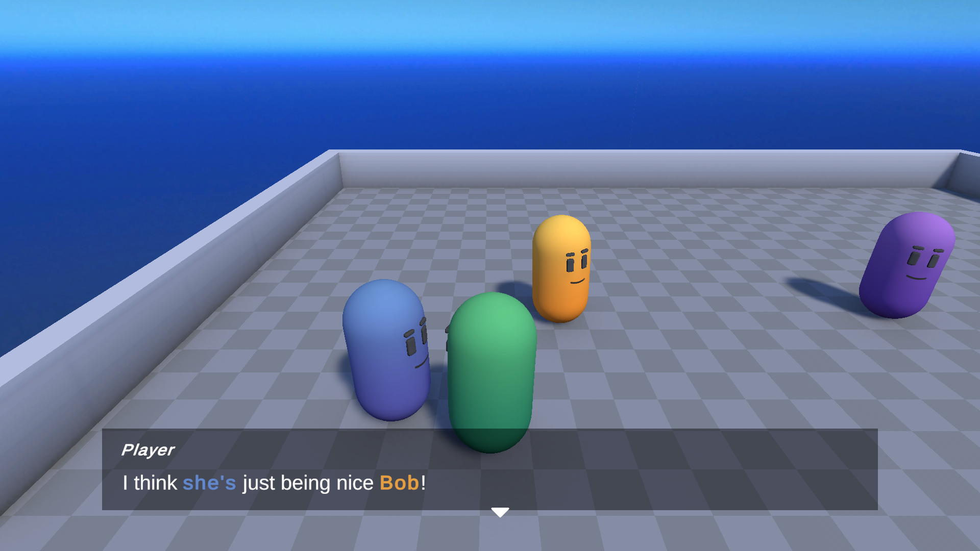 Line showing off the characters names being coloured