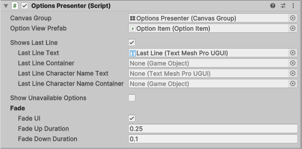 The Inspector for an Options Presenter.