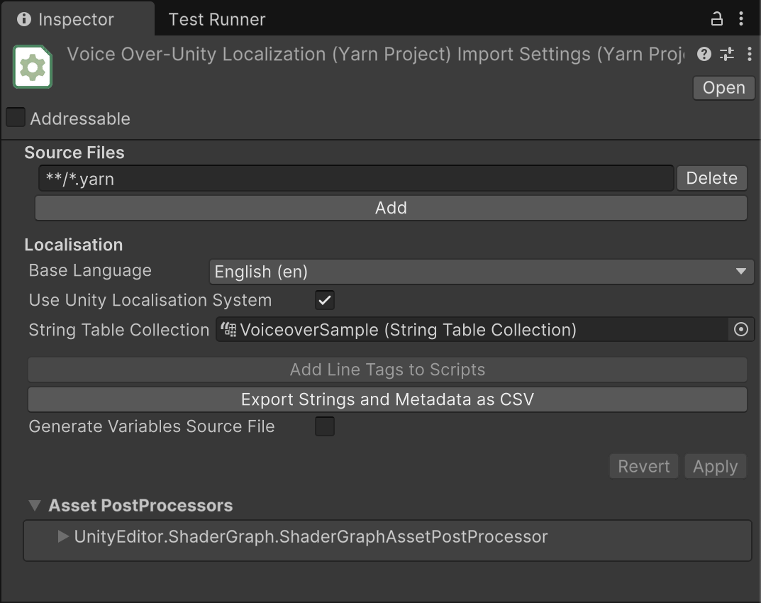 The Unity Localisation version of the sample project