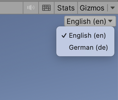 The Locale Selector control, in the top-right corner of the Game View.