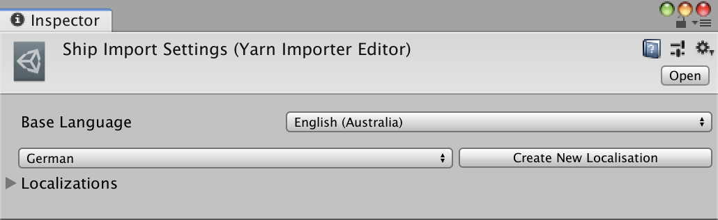 Adding a new language in the Inspector.