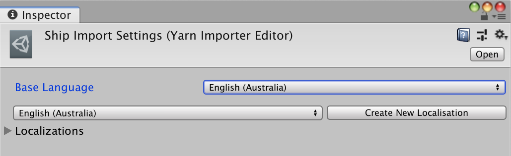 The Base Language menu in the Inspector.