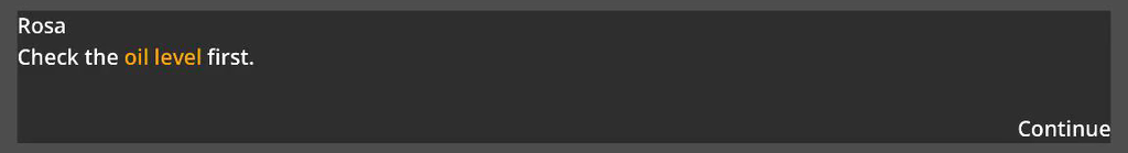 The dialogue box showing: Check the oil level first, with oil level in orange