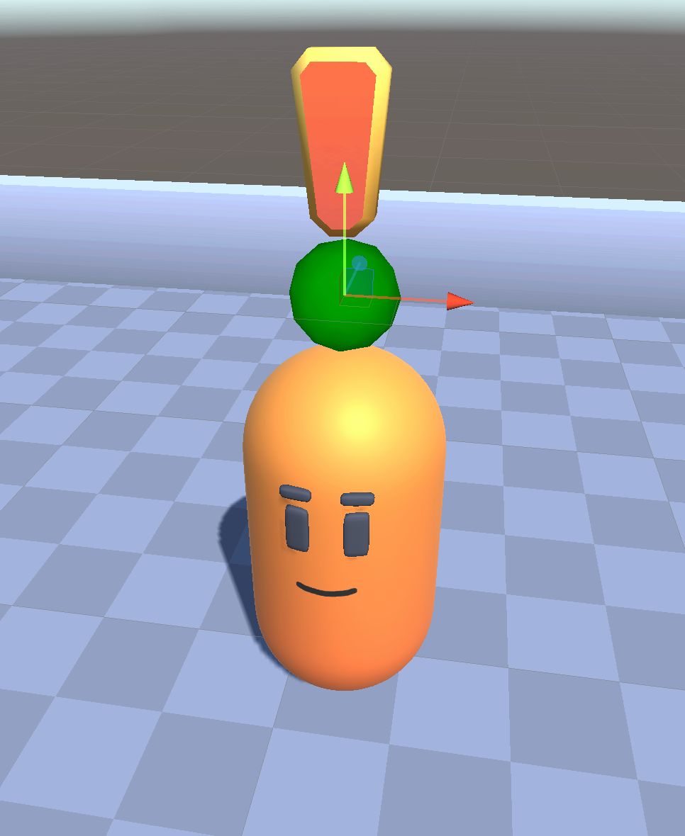 The orange NPC capsule in the Scene view, with a green ball gizmo marking the anchor just above its head.