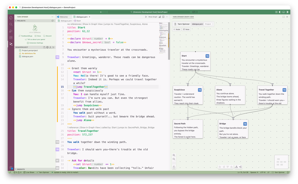 VS Code editing a Yarn script