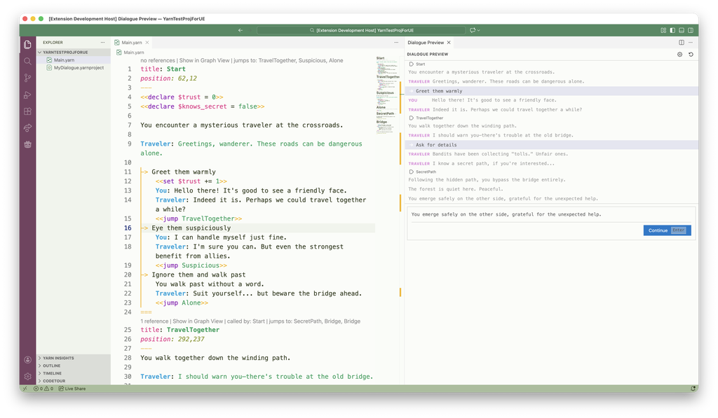 The new VSCode Extension for Yarn Spinner