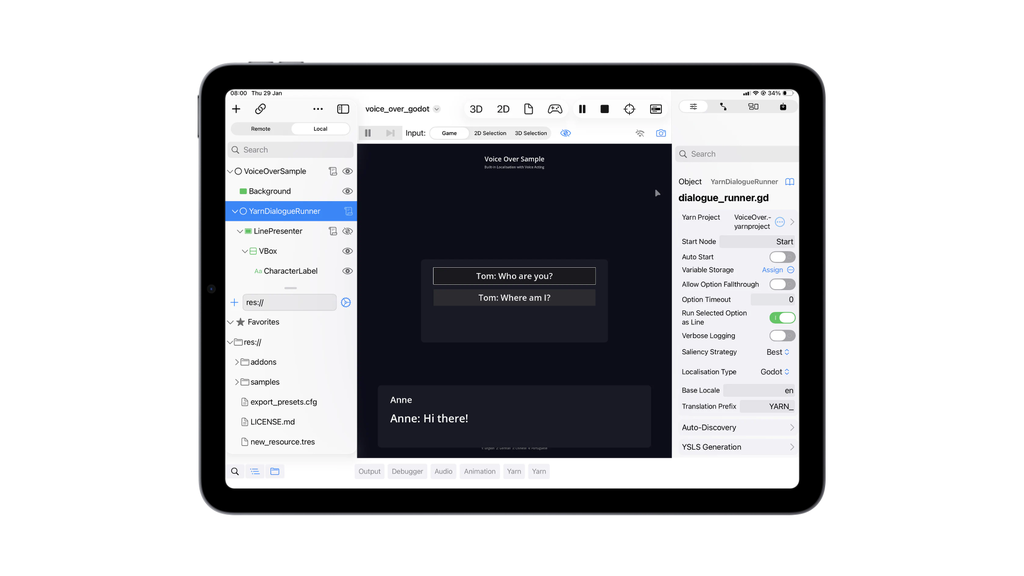 Yarn Spinner running on Xogot on iPad